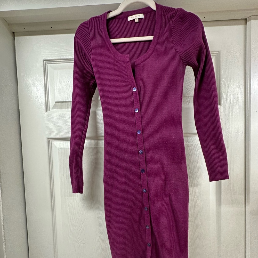 Skies are Blue, Fuchsia button down sweater dress.